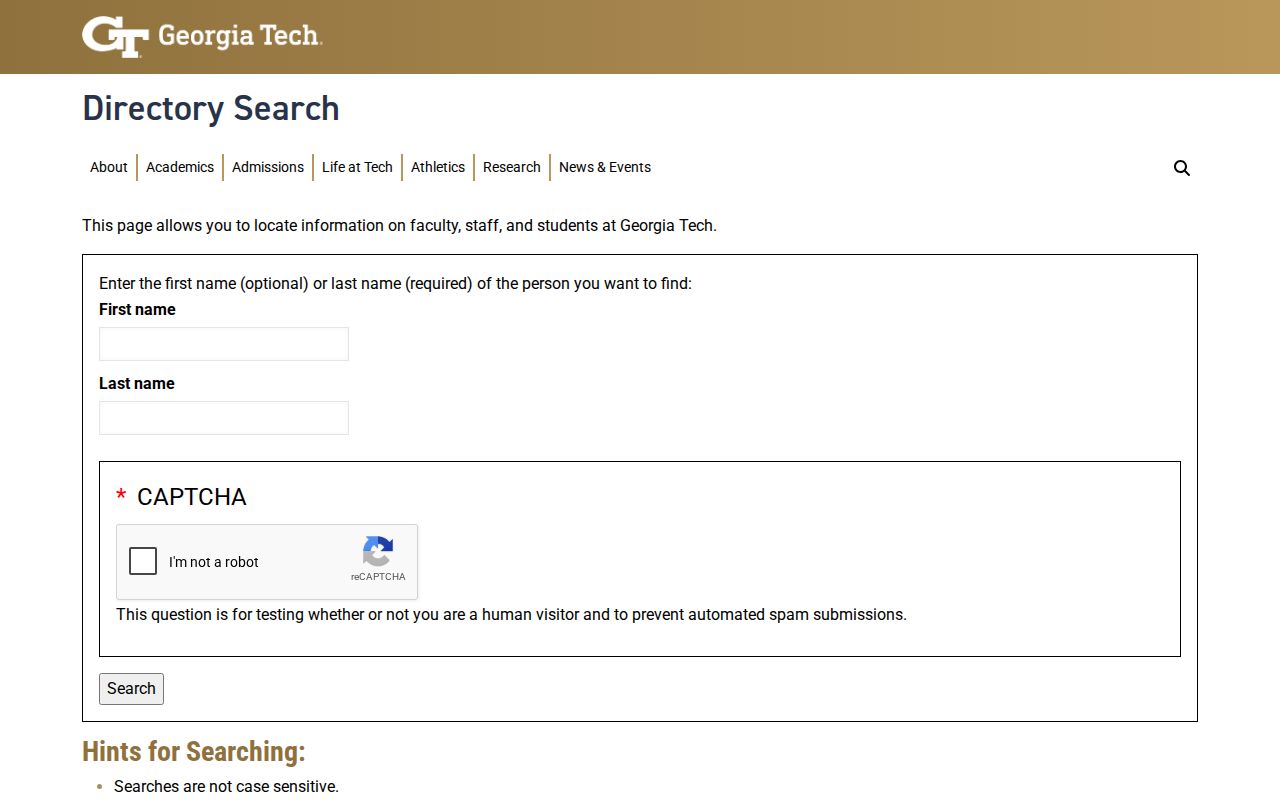 Sugar Hill people directories research using the Georgia Tech faculty and staff directory