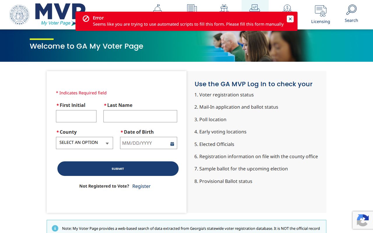 Sugar Hill voter registration records lookup on Georgia My Voter Page
